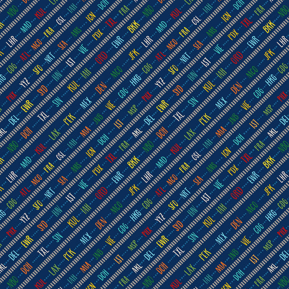 Fabric- Michael Miller Aviation Adventures Navy Airport Code -  DDC12041-NAVY