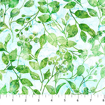 Fabric Northcott Concerto Leaves Green/Pale Blue DP27830-42