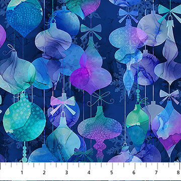 Fabric Northcott Midwinter Magic Ornaments Dark DP28232-48