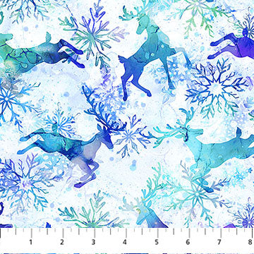 Fabric Northcott Midwinter Magic Reindeer Prance DP28233-10