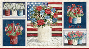 Fabric - P&B Farmhouse Americana - Patriotic Bouquet Panel - FAME05755-PA