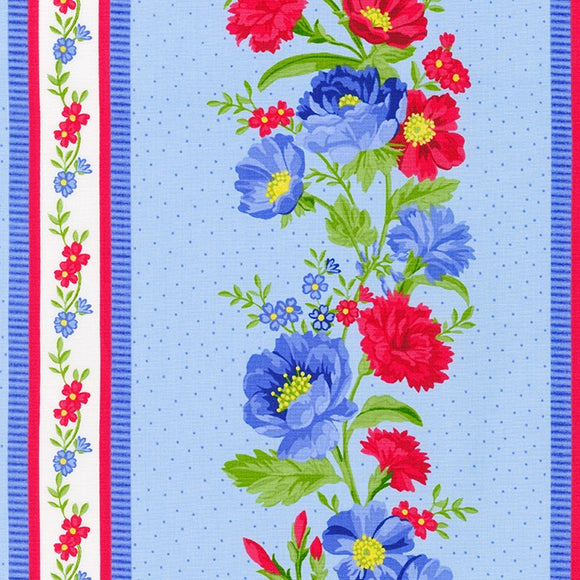 Fabric Robert Kaufman Flowerhouse Jubilee Sky Blue Border Stripe FLH-21101-63