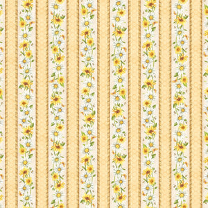 Fabric - P&B Textiles - Garden Buzz Floral Border Stripe-  GBUZ5293-MU
