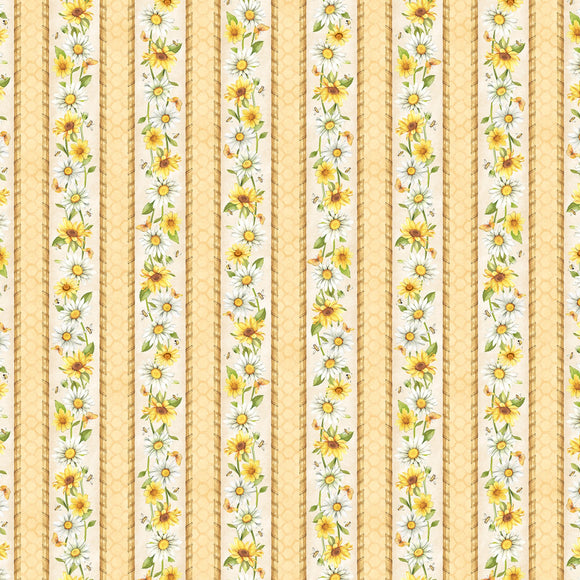 Fabric - P&B Textiles - Garden Buzz Floral Border Stripe-  GBUZ5293-MU