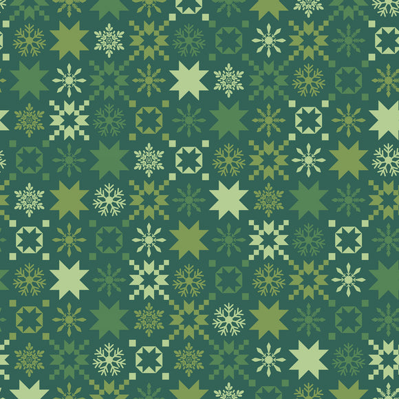 Fabric - Maywood Kimberbell Quilty Little Christmas - Green Snowflake 10577M-G