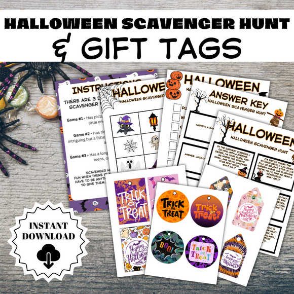 Printable Halloween Scavenger Hunt & Gift Tags - INSTANT DOWNLOAD