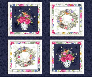 Fabric - P&B Indigo Song Floral Blocks Panel - ISON05640-PA