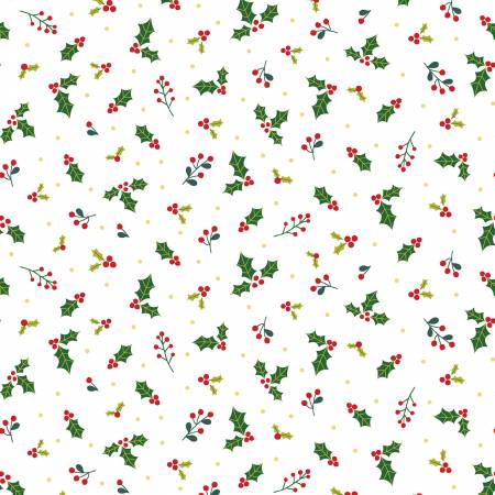 Fabrics - Maywood Kimberbell Celebration Christmas Holly with Metallic Gold - 9212M-RG