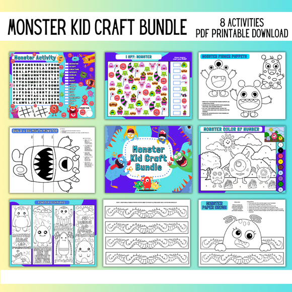 Printable Monster Kid Craft & Activity Bundle - INSTANT DOWNLOAD