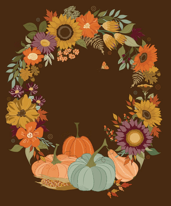 Fabric - Riley Blake The Awe of Autumn - Wreath Panel - PD16198R-BROWN