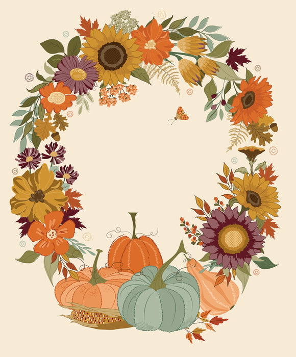 Fabric - Riley Blake The Awe of Autumn - Wreath Panel - PD16198R-CREAM