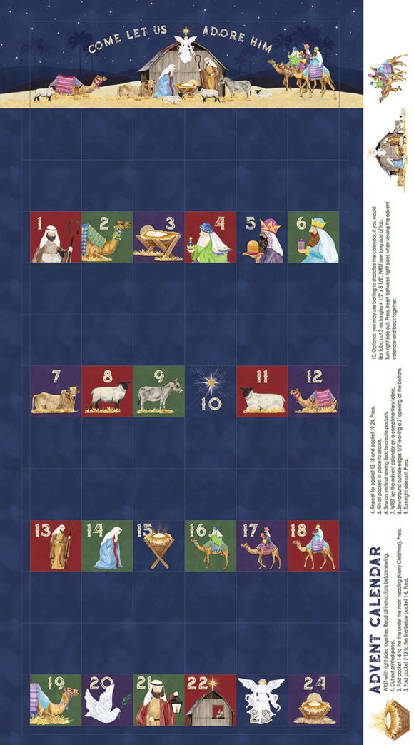 Fabric - Riley Blake Come Let Us Adore Him - Advent Calendar - PD16315-PANEL