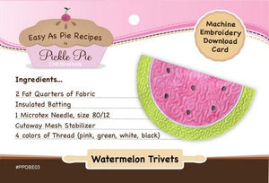 Pattern Machine Embroidery Easy as Pie Recipe Watermelon Trivet