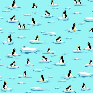 Fabric Susybee Burr the Polar Bear Aqua Penguins SB20398-925