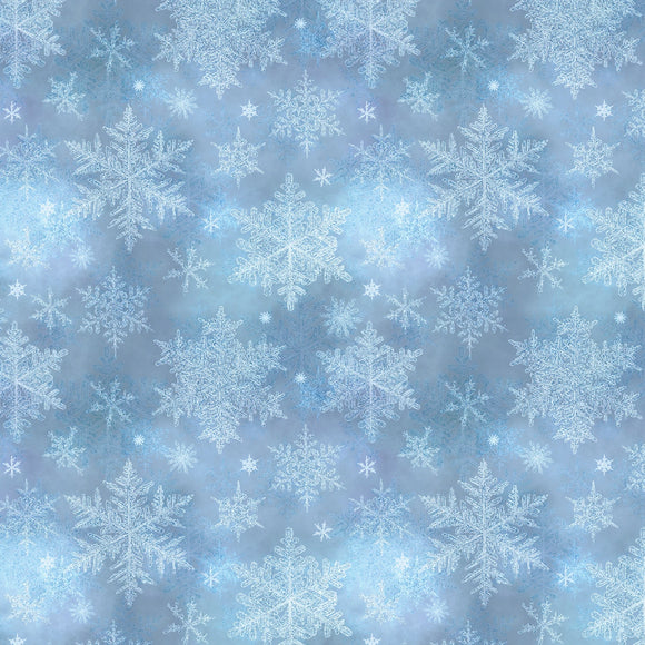 Fabric P&B Textiles - Snowfall Layered Snowflakes Blue  - SNOF5454-B