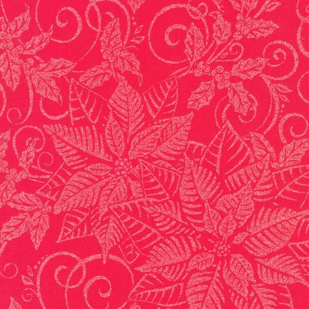 Fabric Robert Kaufman Season of Sparkles Poinsettia Scarlet w/Metallic SRKH2181993