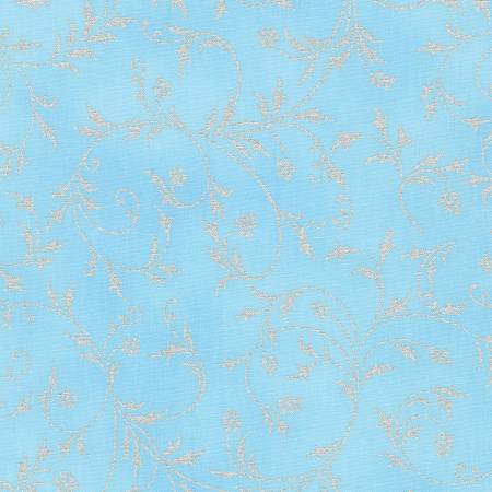 Fabric Robert Kaufman Holiday Flourish-Snow Flower Swirls Sky w/Metallic SRKM2160063