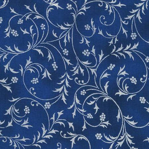 Fabric Robert Kaufman Holiday Flourish-Snow Flower Swirls Navy w/Metallic SRKM216009