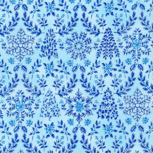 Fabric Robert Kaufman Holiday Flourish-Snow Flower Damask Sky w/Metallic SRKM2160163