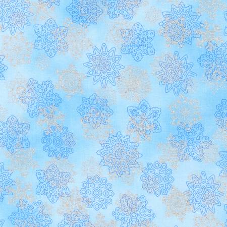 Fabric Robert Kaufman Holiday Flourish-Snow Flower Snowflakes Sky w/Metallic SRKM2160363