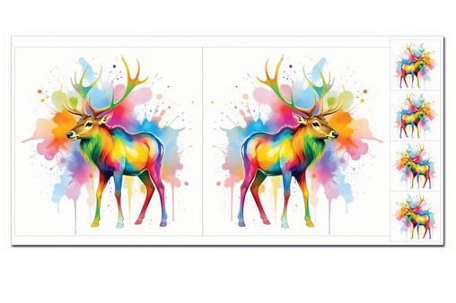 Fabric Precut Panel - Watercolor Rainbow Deer CYS631781
