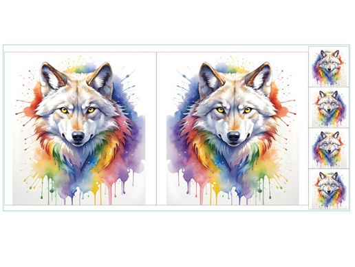 Fabric Precut Panel - Watercolor Rainbow Wolf CYS631576