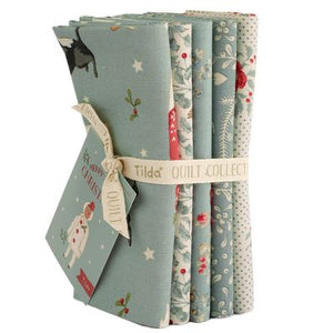 Fabric Tilda Merry Little Christmas Fat Quarter Bundle 5pc Duck Egg TIL300243