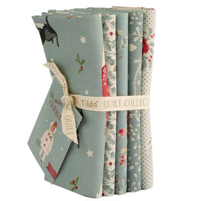 Fabric Tilda Merry Little Christmas Fat Quarter Bundle 5pc Duck Egg TIL300243