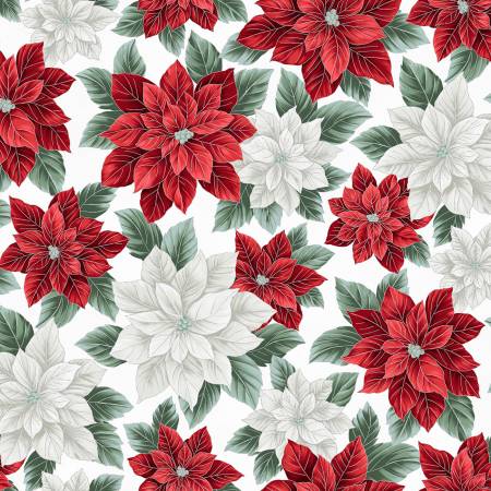 Fabric - Hoffman - Christmas Splendor -  Winter Cherry - Poinsettia W7777H-441S