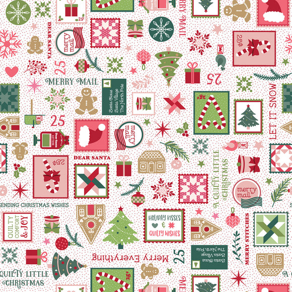 Fabric - Maywood Kimberbell Quilty Little Christmas - White Merry Mail 10574M-W