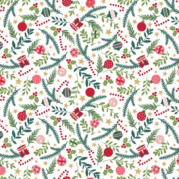 Fabric - Maywood Kimberbell Quilty Little Christmas - White Ornaments 10576M-W