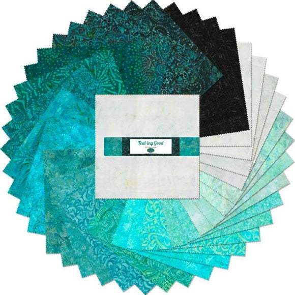 Fabric Wilmington Batik Teal-ing Good 10in Squares, 42pcs