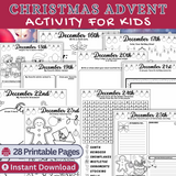 Printable Kids Christmas Advent Activity Bundle 28 pages - INSTANT DOWNLOAD