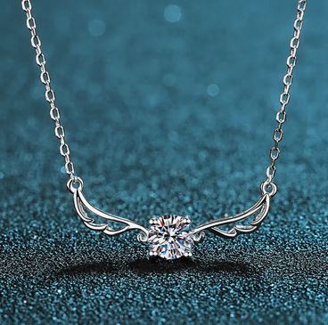 Gifts Angel Wing Moissanite Charm Necklace in 925 Sterling Silver