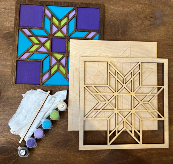 Kit - DIY Barn Quilt Pattern Mosaic 8-Point Star Decor Painting Craft Kit