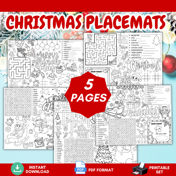 Printable Christmas Placemats - INSTANT DOWNLOAD