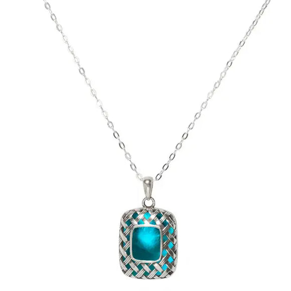 Gifts - Bottled Up Designs - Vintage Quilted Square Necklace - Aqua QSMN