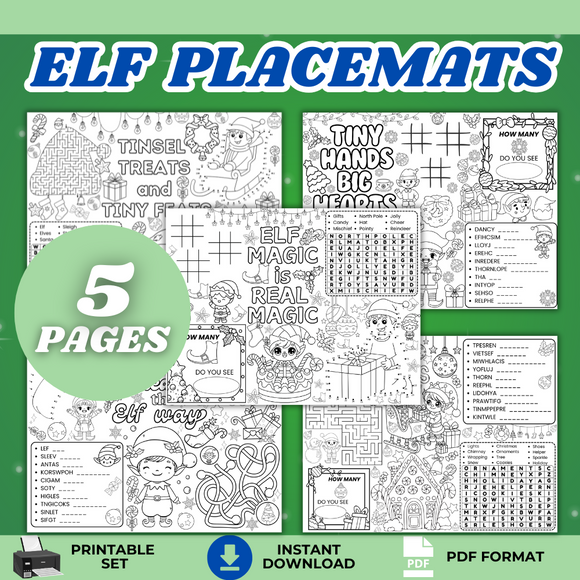Printable Elf Activity Placemats - INSTANT DOWNLOAD