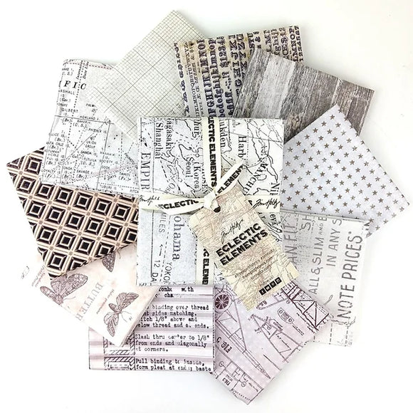 Fabric Free Spirit Tim Holtz Eclectic Elements Monochrome Fat Quarter Bundle, 10pcs