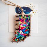 Gifts Handcrafted "Stained Glass" State Holiday Ornament - Indiana