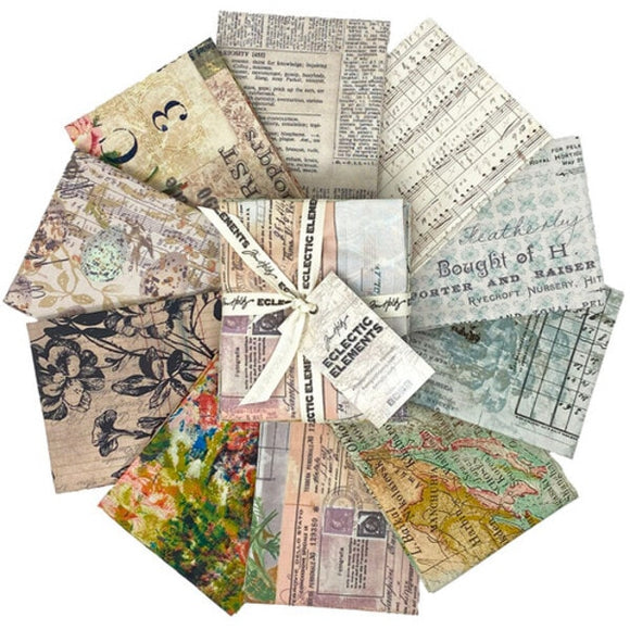 Fabric Free Spirit Tim Holtz Eclectic Elements Foundations Fat Quarter Bundle, 10pcs