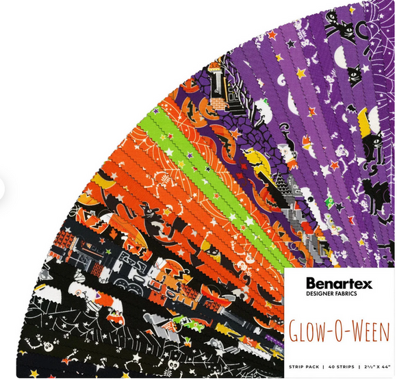 Fabric Benartex Glow in the Dark 2-1/2in Strips Glow-O-Ween, 40pcs STGWNPK