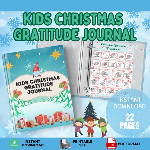 Printable Kids Christmas Gratitude Journal 22 pages - INSTANT DOWNLOAD