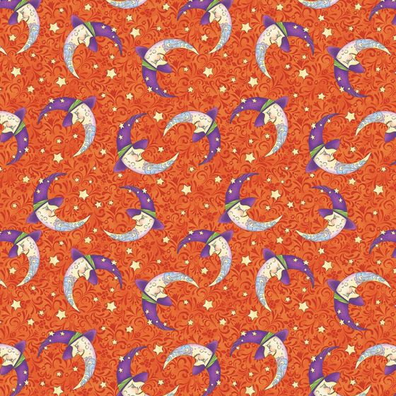 Fabric Benartex All Hallows Eve by Jim Shore - Moon Orange 16524B-39