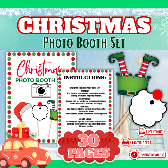 Printable Christmas Photo Booth 30 page Set - INSTANT DOWNLOAD