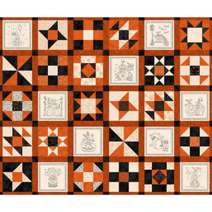 Fabric - Maywood Spooky Stitches Orange Blocks Panel - 10879-O