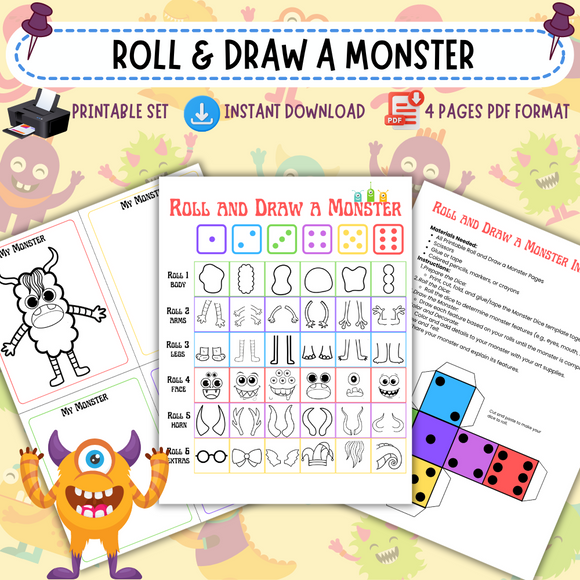 Printable Roll and Draw a Monster - INSTANT DOWNLOAD