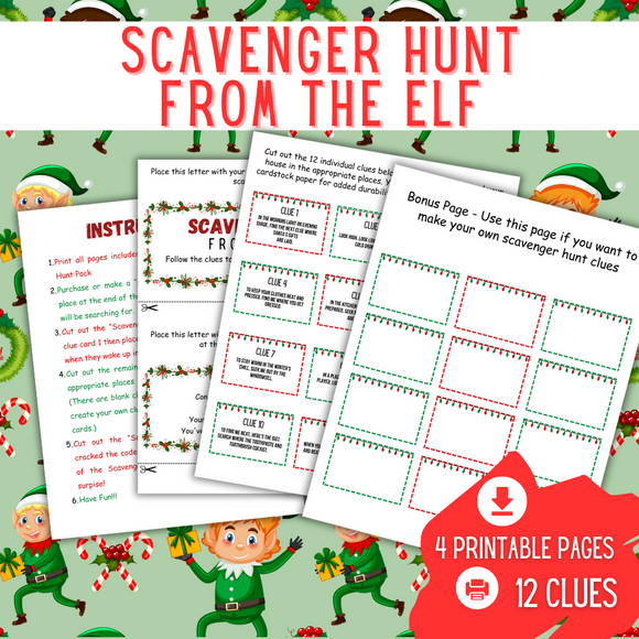 Printable Scavenger Hunt from the Elf - INSTANT DOWNLOAD