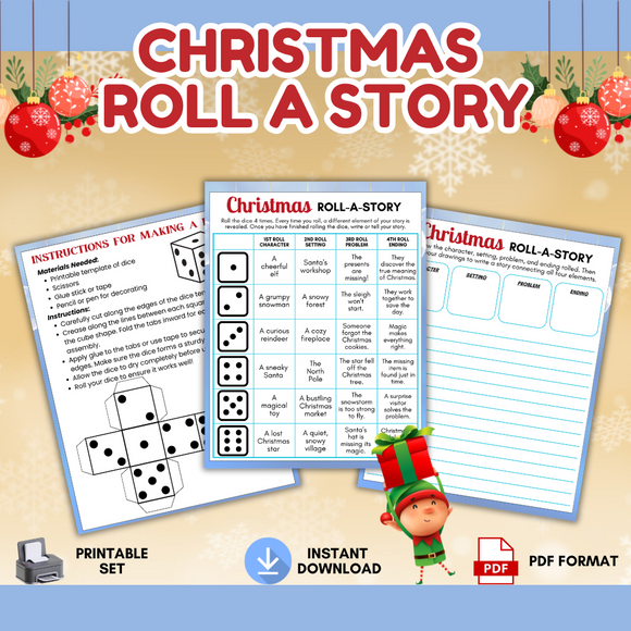 Printable Christmas Roll-a-Story Activity - INSTANT DOWNLOAD