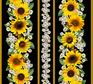 Fabric Timeless Treasures Advice from a Sunflower Border Stripe CD292-BLACK